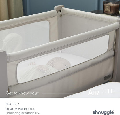 shnuggle bedside sleeper bassinet (air lite) - adjustable, close-up detail