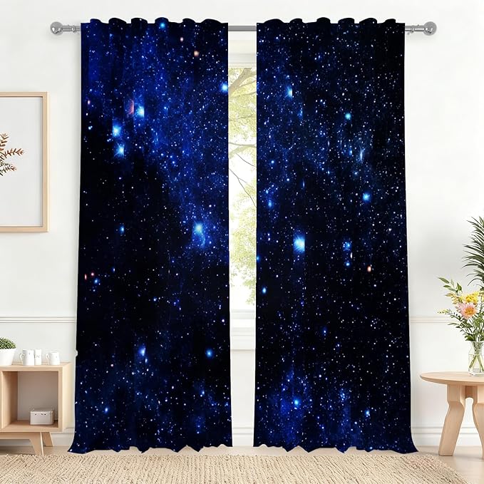 Renaiss 42 x 96 Inch Galaxy Blackout Curtains Outer Space Nebula Universe by Renaiss
