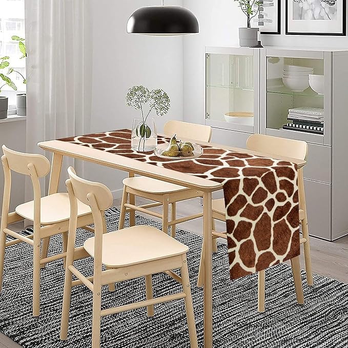 Giraffe Skin Print Table Runner Kids Wild Animals FurRustic Farmhouse Brown - Image 7