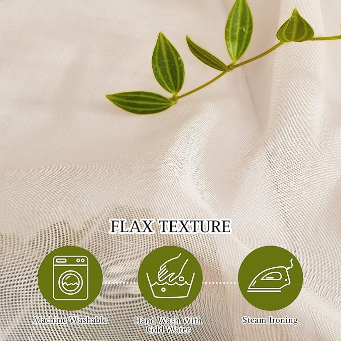 NICETOWN Natural Open Linen Weave Flax Sheer Window Curtains, Ring Top Semi - Image 4