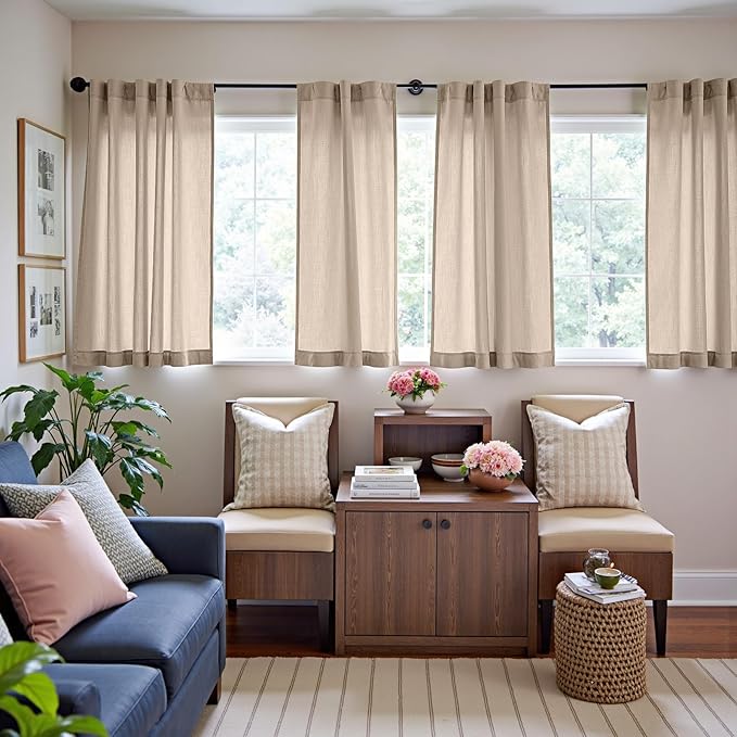jinchan Linen Curtains for Living Room Drapes Rod Pocket Back Tab Linen Blend - Image 2