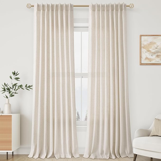Natural Pinch Pleat Linen Curtains 94 Inch Length 2 Panels Set - Image 8