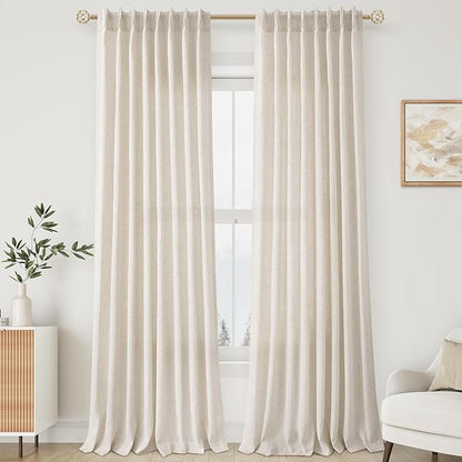 Natural Pinch Pleat Linen Curtains 94 Inch Length 2 Panels Set - Image 8