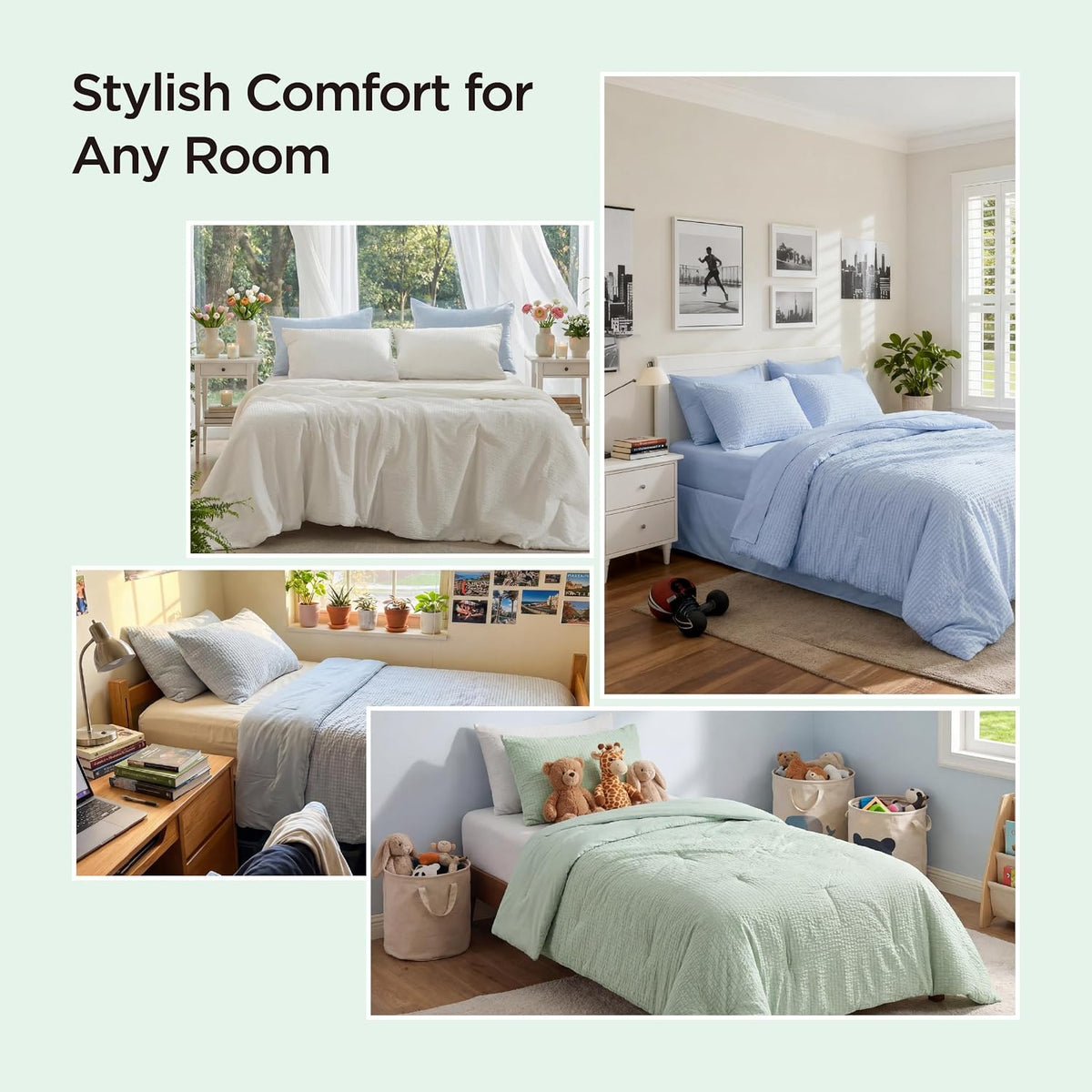 bedsure cooling comforters queen size, grey seersucker cool showing dimensions