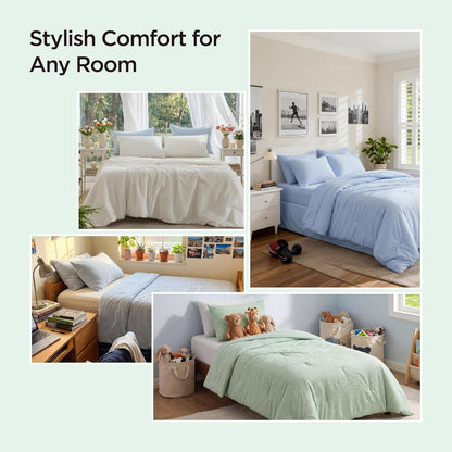 bedsure cooling comforters queen size, grey seersucker cool showing dimensions