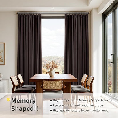 Pinch Pleated 100% Blackout Linen Curtains 2 Panels Linen Blend Room Darkening - Image 6