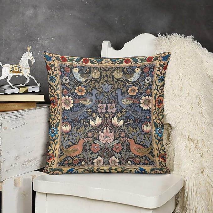 William Morris Floral Original Throw Pillow Covers Boho Chic Retro Floral Bird - Image 3