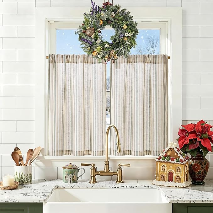 jinchan Colorful Striped Linen Kitchen Curtains 36 Inch Christmas Decorations by JINCHAN