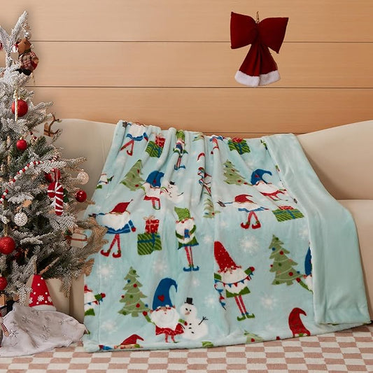 COOVA Christmas Faux Rabbit Fur & Flannel Throw Blanket 50x60 Inch by COOVA