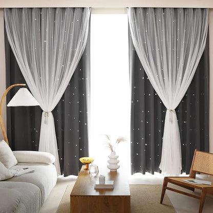 Kinryb Kids Blackout Curtains for Bedroom/Living Room/Classroom, Sheer Overlay - Image 3
