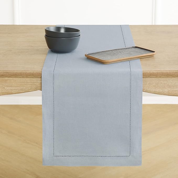 Solino Home Linen Dusty Blue Table Runner 108 Inches Long by SolinoHome