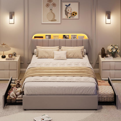 garveehome full bed frame, platform bed with storage showing dimensions