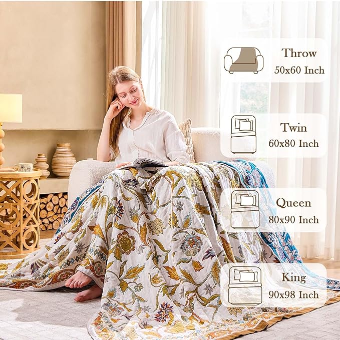 Fall Throw Blanket for Couch, 100% Cotton Muslin Breathable Woven Farmhouse - Image 3