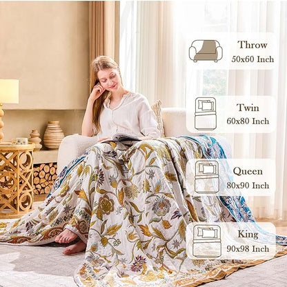 Fall Throw Blanket for Couch, 100% Cotton Muslin Breathable Woven Farmhouse - Image 3