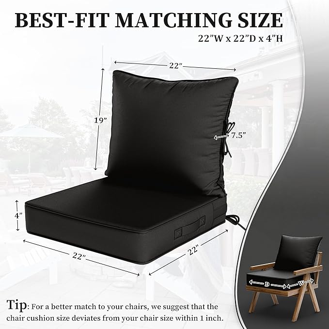 Outdoor Seat Cushion Set 22 L × 22 W × 4 H Inch Waterproof & Fade Resistant - Image 2