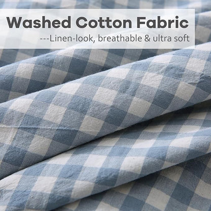 2 Pack Dusty Blue Plaid Ruffle Gingham King Size Pillow Shams, 100% Yarn-Dyed - Image 6