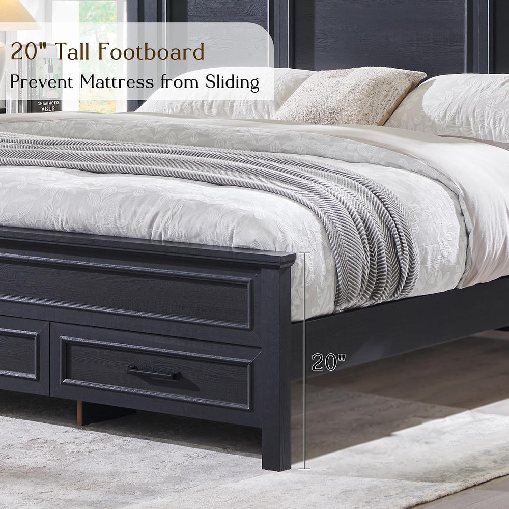 ACCOHOHO Farmhouse Queen Size Bed Frame with 53" Tall Headboard, Black