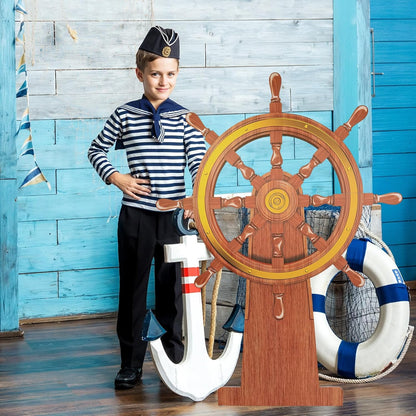 4 Feet Ship Wheel Cardboard Cutout Standup Nautical Party Decoration Large Pirate Ship Wheel Photography Prop Party Back Drops Halloween Decor