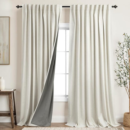 KOUFALL Extra Wide Linen Black Out Curtains Drapes 96 Inch Long 2 Panels Set by KOUFALL