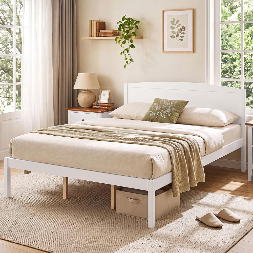 GIANTEX Queen Size Wooden Bed Frame with Curved Headboard