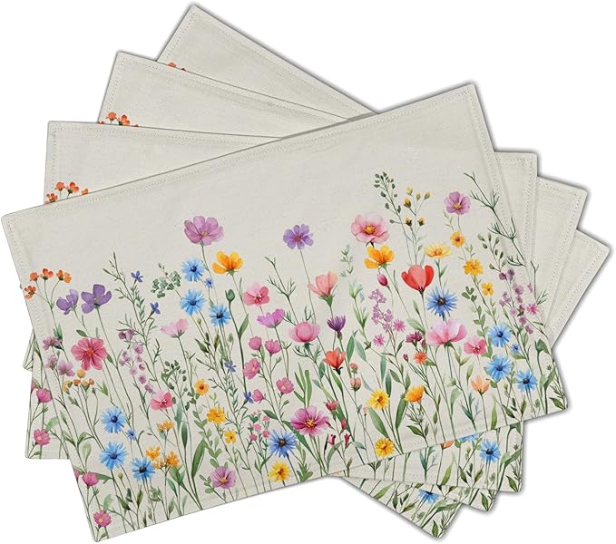 Giwawa 4PCs Spring Floral Placemats Summer Wildflowers Place Mat 12x18 Inch - Image 2