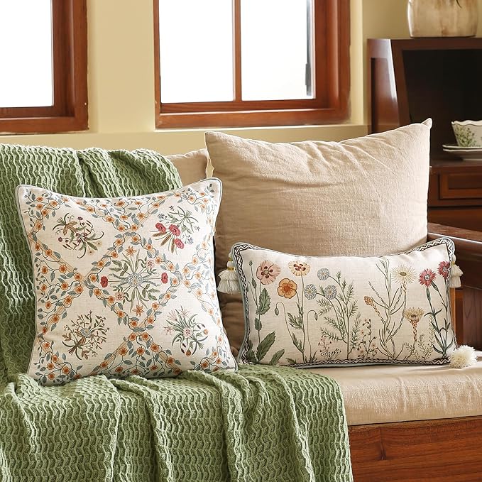 ISAENNE Design Linen Throw Pillow Covers 18"x18", Square Farmhouse Cushion - Image 5