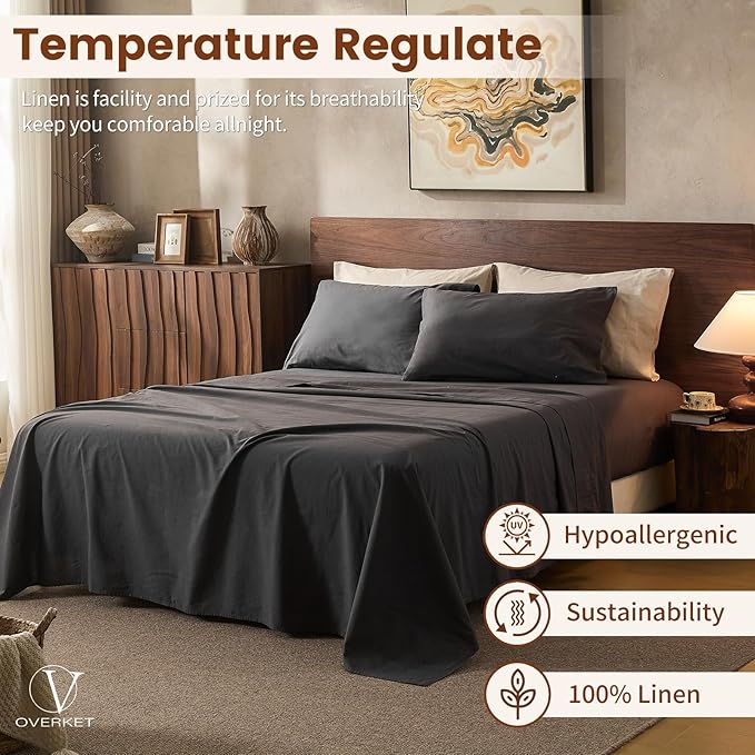 100% Linen Sheets Queen Size, Breathable & Durable 4-Piece Bed Flax Sheet Set - Image 5