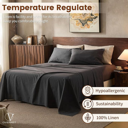 100% Linen Sheets King Size, Breathable & Durable 4-Piece Bed Flax Sheet Set - Image 5