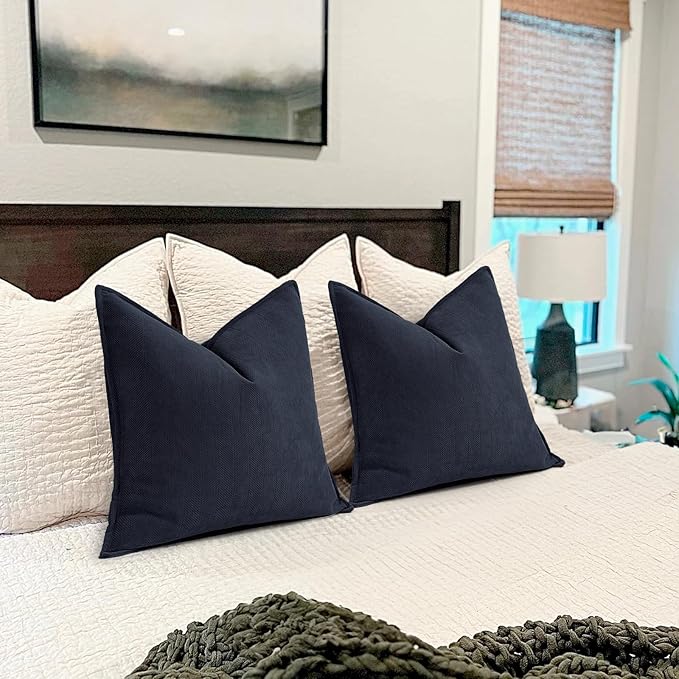 ZWJD Navy Pillow Covers 22x22 Set of 2 Chenille Throw Pillow Covers - Image 5