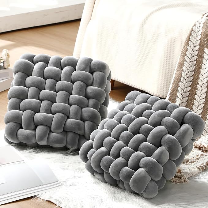 Wenqik 2 Pcs Knot Pillows Square Knotted Plush Throws Soft Accent Pillows - Image 4