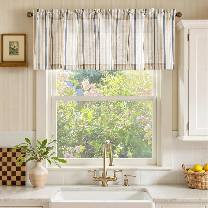 jinchan Valance Curtain Linen Textured Striped Window Curtain - Image 2