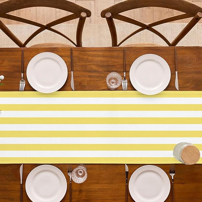 Yellow and White Cabana Striped Table Runner Birthday Party Decoration Baby - Image 5