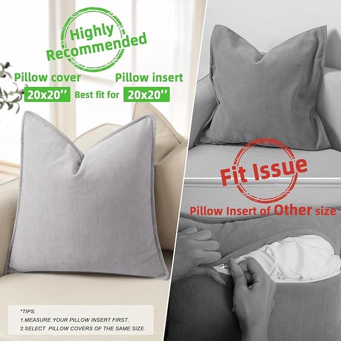 ZWJD Light Gray Pillow Covers 20x20 Set of 2 Chenille Throw Pillow Covers - Image 3