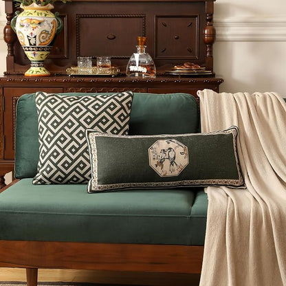 ISAENNE Design Linen Chinoiserie Lumbar Throw Pillow Covers 12"x28", Farmhouse - Image 5