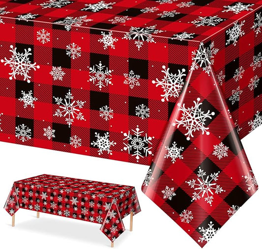 1 Pieces Red and Black Buffalo Plaid Merry Christmas Party Tablecloth by JectivsPartyDecorations