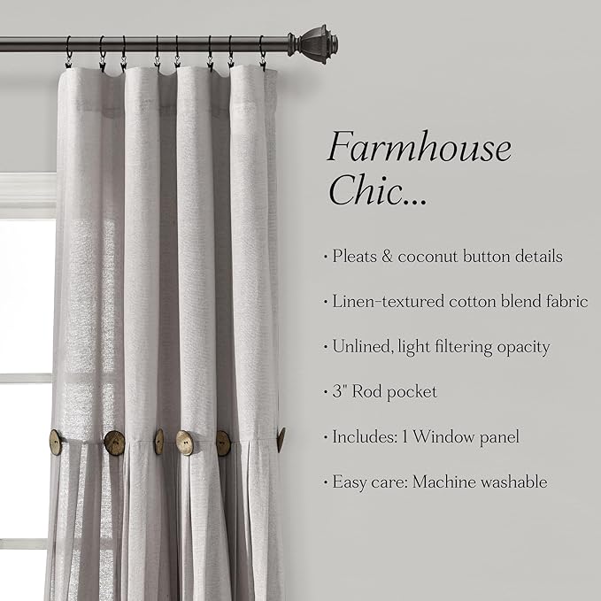 Lush Decor Linen Button Window Curtain Panel, Bedroom & Dining Room - Image 6