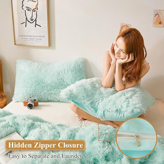 XeGe Faux Fur Throw Pillow Cases, Plush Shaggy Ultra Soft Pillow Covers - Image 3