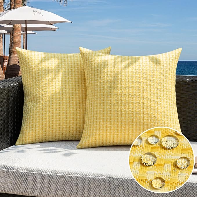 Kevin Textile Outdoor Waterproof Throw Pillow Covers Pack of 2 Weaving Texture by KevinTextile