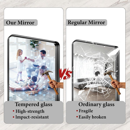 30x36 inch black metal framed bathroom mirror for showing dimensions