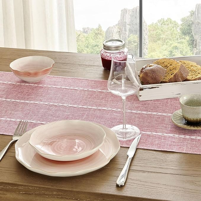 ZeeMart Farmhouse Braided Striped Table Runner, Rustic Pink Table Runners 36 - Image 5