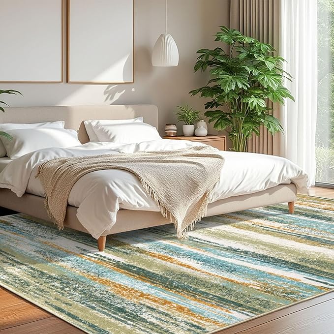 Modern Abstract 8x10 Large Machine Washable Living Room Rug Non-Slip Soft - Image 2