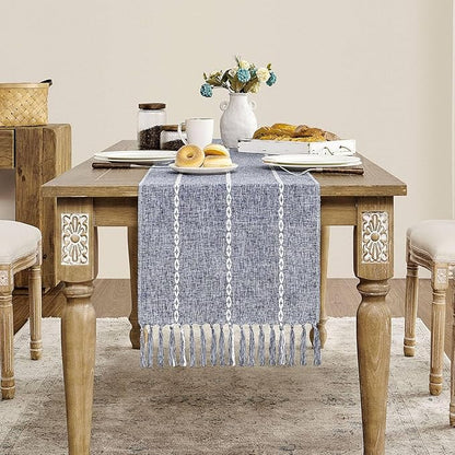 ZeeMart Farmhouse Braided Striped Table Runner, Rustic Navy Blue Table Runners by ZEEMARTONLINE
