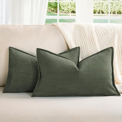 ZWJD Army Green 12x20 Pillow Covers Set of 2 Chenille Throw Pillow Covers by ZWJD