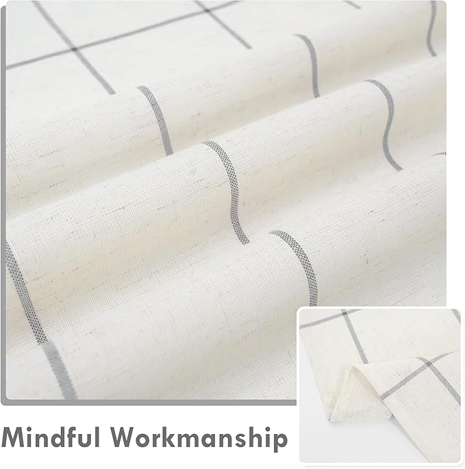DriftAway Kitchen Curtains Striped Tier Linen Short Curtains Windowpane Plaid - Image 5