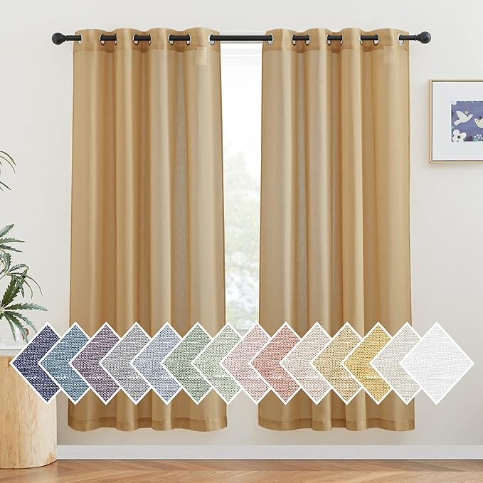 NICETOWN Linen Blend Flax Sheer Window Curtains & Drapes, Grommet Semi Sheer by NICETOWN