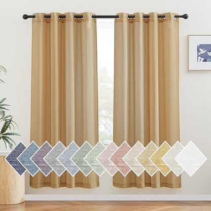 NICETOWN Linen Blend Flax Sheer Window Curtains & Drapes, Grommet Semi Sheer by NICETOWN