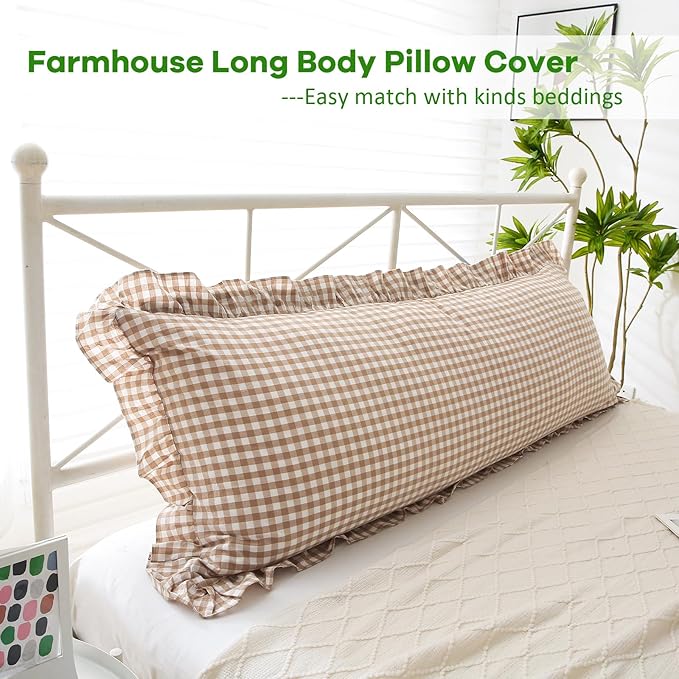 Taupe White Plaid Body Pillow Cover - Image 3