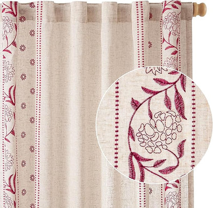 jinchan Winslow Linen Curtains for Bedroom 63 Inches Length Embroidered - Image 8