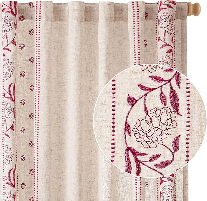 jinchan Christmas Curtains for Bedroom 84 Inches Length Embroidered Bordered - Image 8