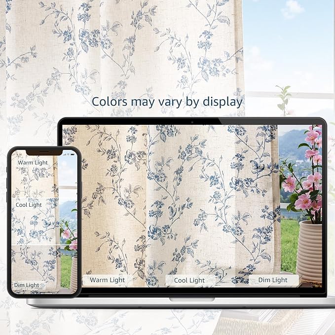 jinchan Floral Kitchen Curtains 45 Inch Linen Tier Curtains Farmhouse Cafe Half - Image 9